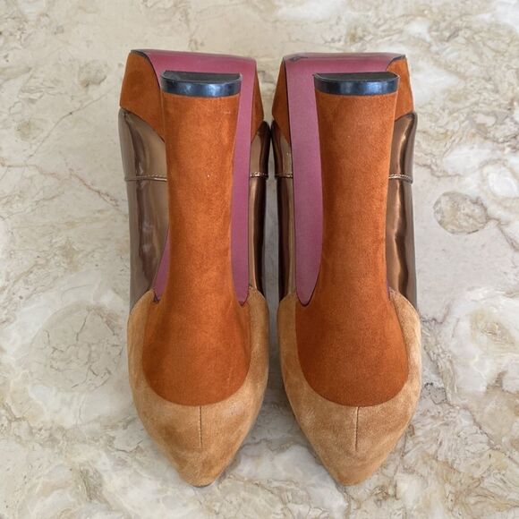 Paris Hilton Rebecca Camel Suede/Copper/Tan Leather Platform Pumps - Picture 8 of 13